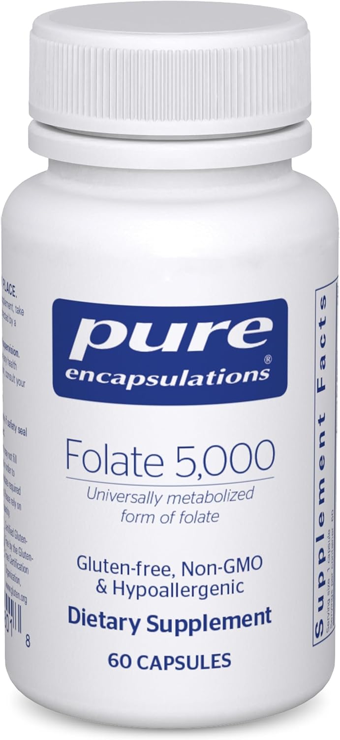 Pure Encapsulations - Folate 5,000 - Ácido Fólico Activado como 5-Metiltetrahidrofolato (5-MTHF) - 60 Cápsulas