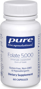 Pure Encapsulations - Folate 5,000 - Ácido Fólico Activado como 5-Metiltetrahidrofolato (5-MTHF) - 60 Cápsulas