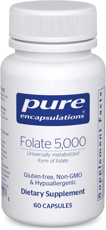 Pure Encapsulations - Folate 5,000 - Ácido – Mujeres en edad fértil o embarazadas: El folato es clave para el – Image 1