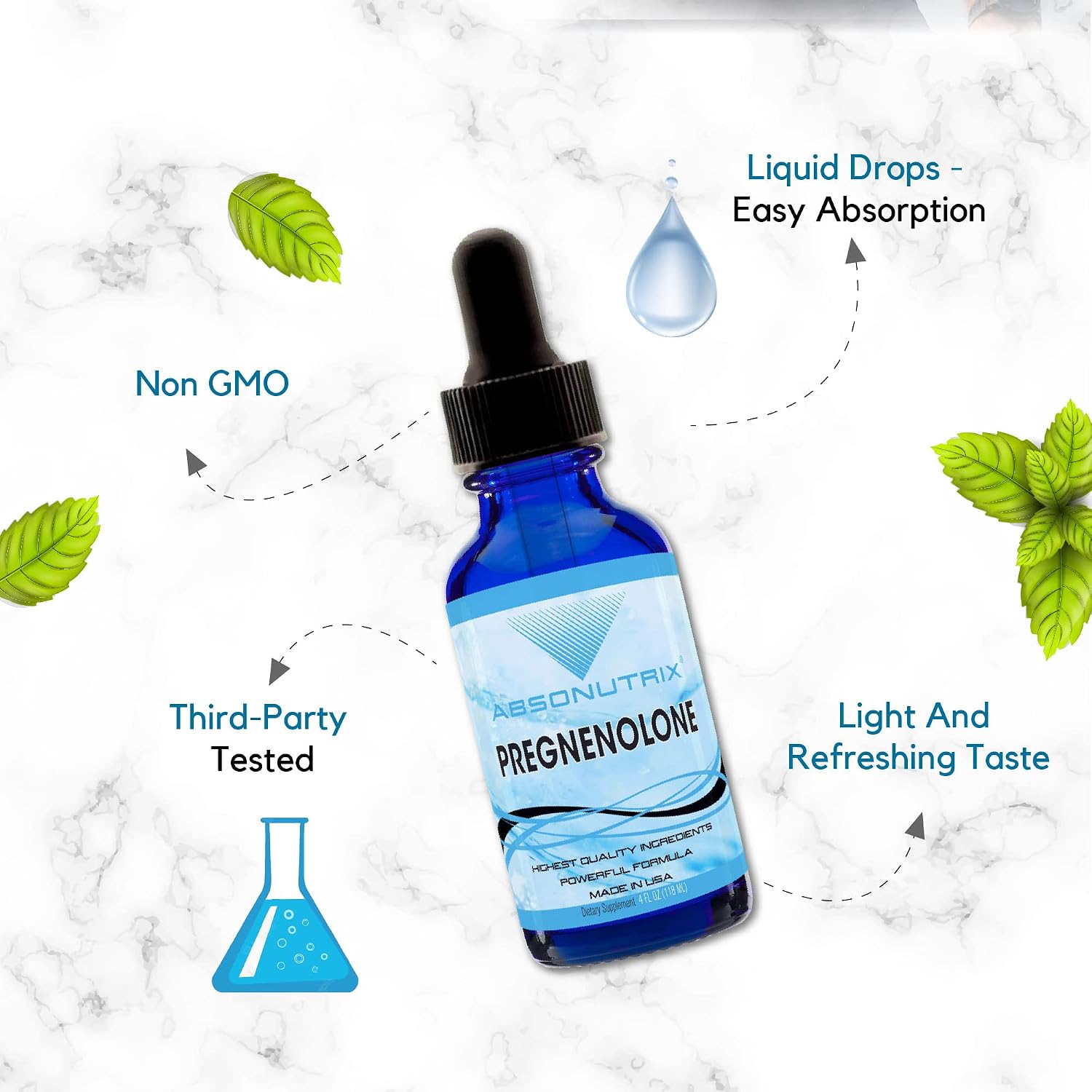 Suplemento de Pregnenolona 100mg, 118ml (4 oz), Líquido de Alta Absorción - Absonutrix