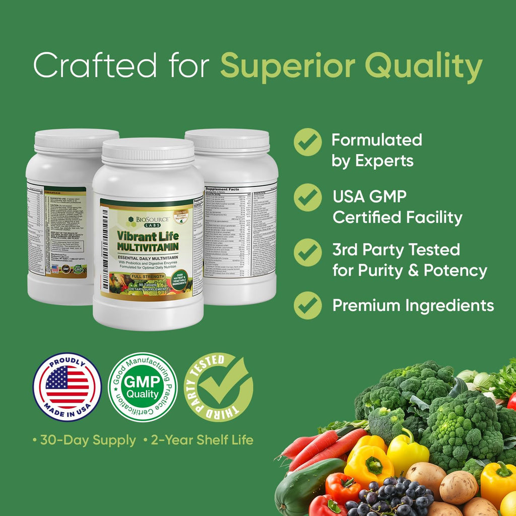 BioSource Labs Vibrant Life Multivitamin with Probiotics and Digestive Enzymes - 30 Day