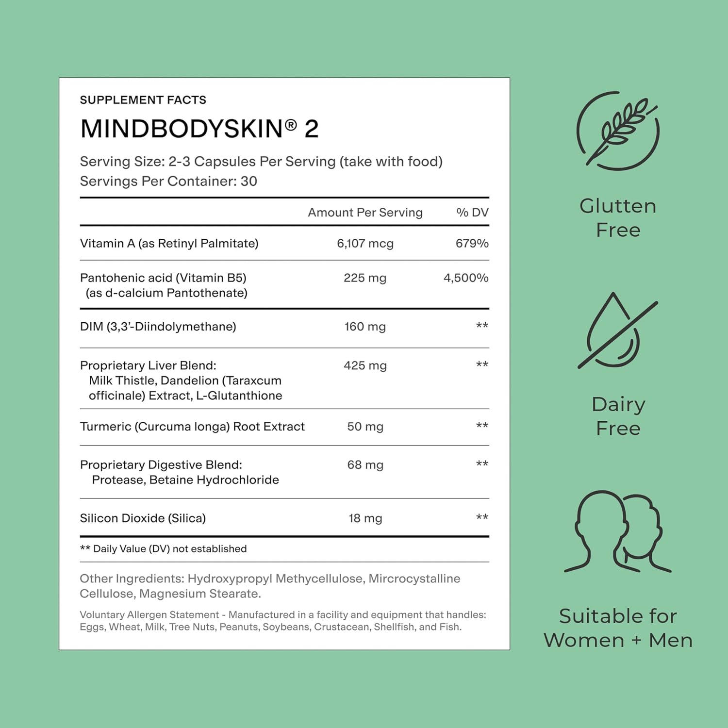 CLEARSTEM - MINDBODYSKIN Hormonal Acne Supplement (No 5-HTP) - Natural DIM Supplement - Skin Care Vitamins - Hormone Balance, Antioxidants - Gluten Free, Cruelty Free - 30 Servings, 90 Capsules