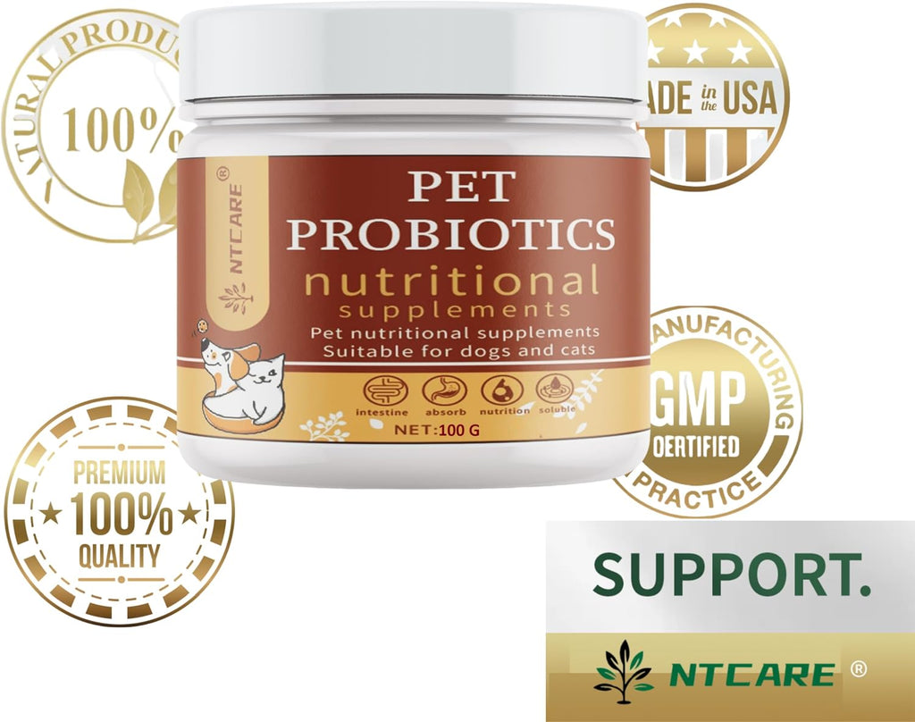NTCARE Probióticos en Polvo para Perros y Gatos - Fórmula Veterinaria con Enzimas Digestivas y Prebióticos, 100g