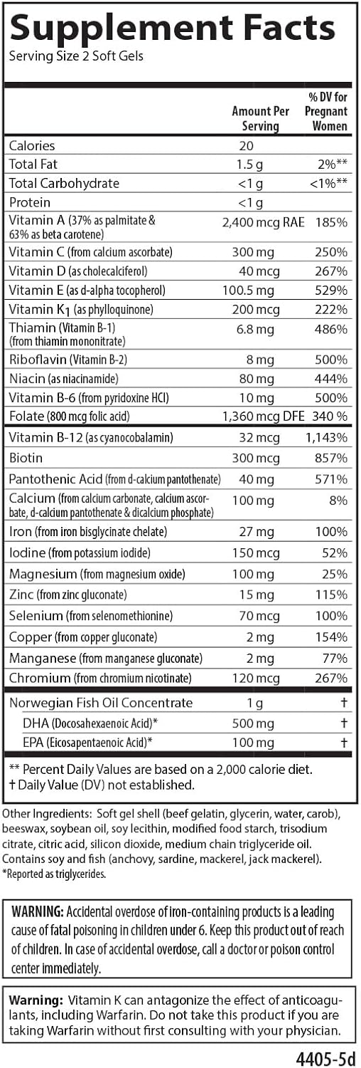 Carlson Labs Multivitamínico Prenatal con DHA, 120 Cápsulas Blandas