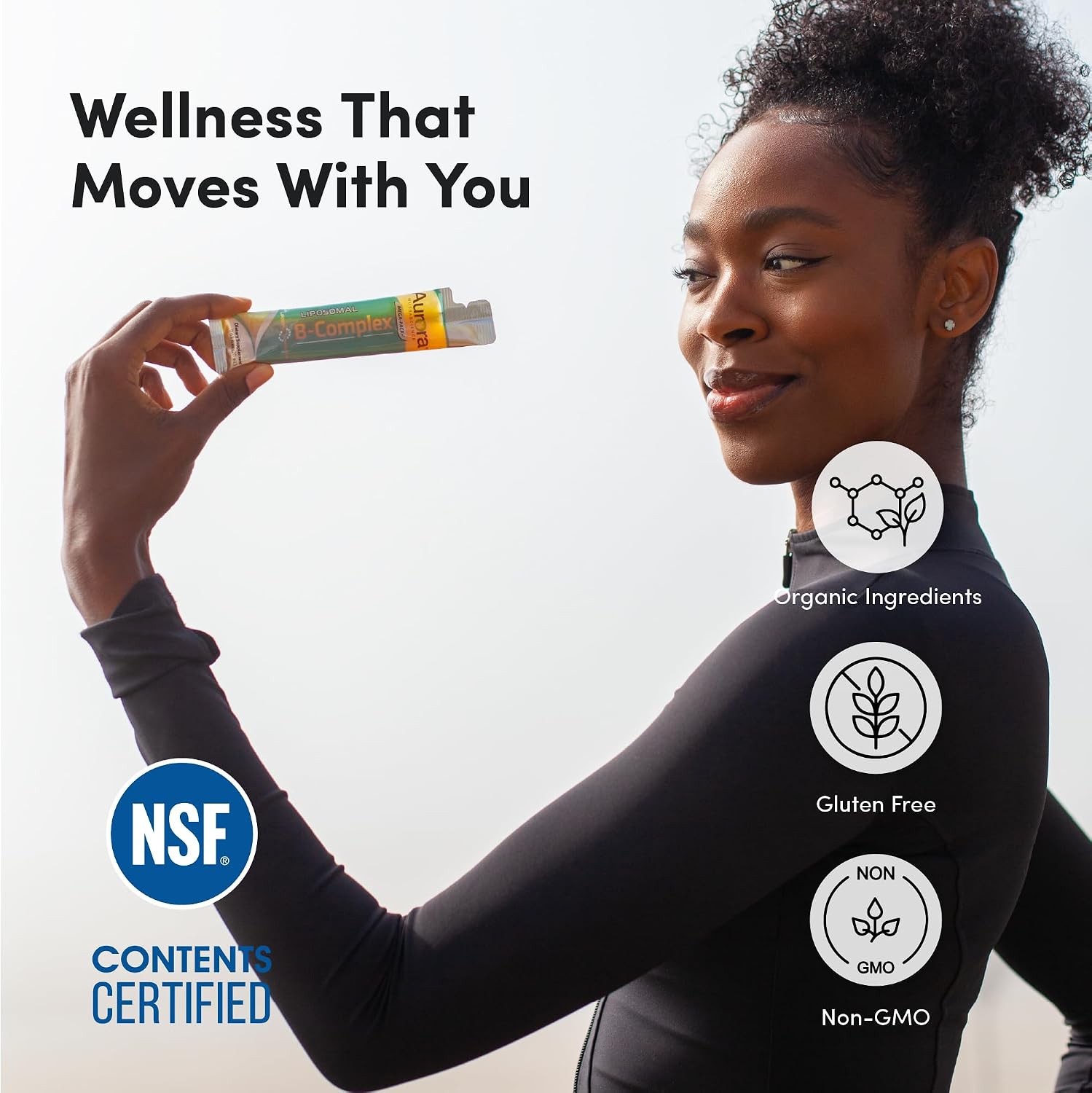 Aurora Nutrascience Mega-Liposomal B-Complex + Vitamina C – 10 Sobres Individuales, Naranja