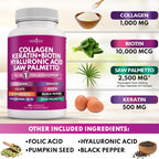 NEW AGE Colágeno con Biotina, Keratina, Saw Palmetto, Ácido Hialurónico, Vitamina E, Ácido Fólico, Semilla de Calabaza, MSM - 90 Cápsulas (Pack de 2)