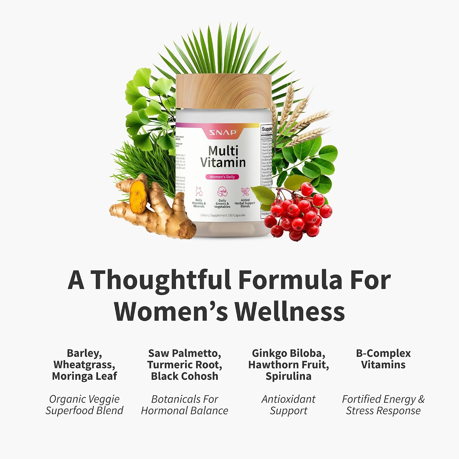 Snap Supplements Multivitamínico Diario para Mujeres, 60 Cápsulas