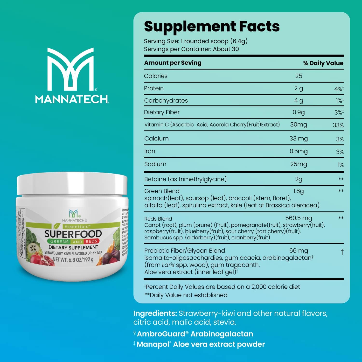 Mannatech Superfood Greens and Reds 192g (Fresa-Kiwi)