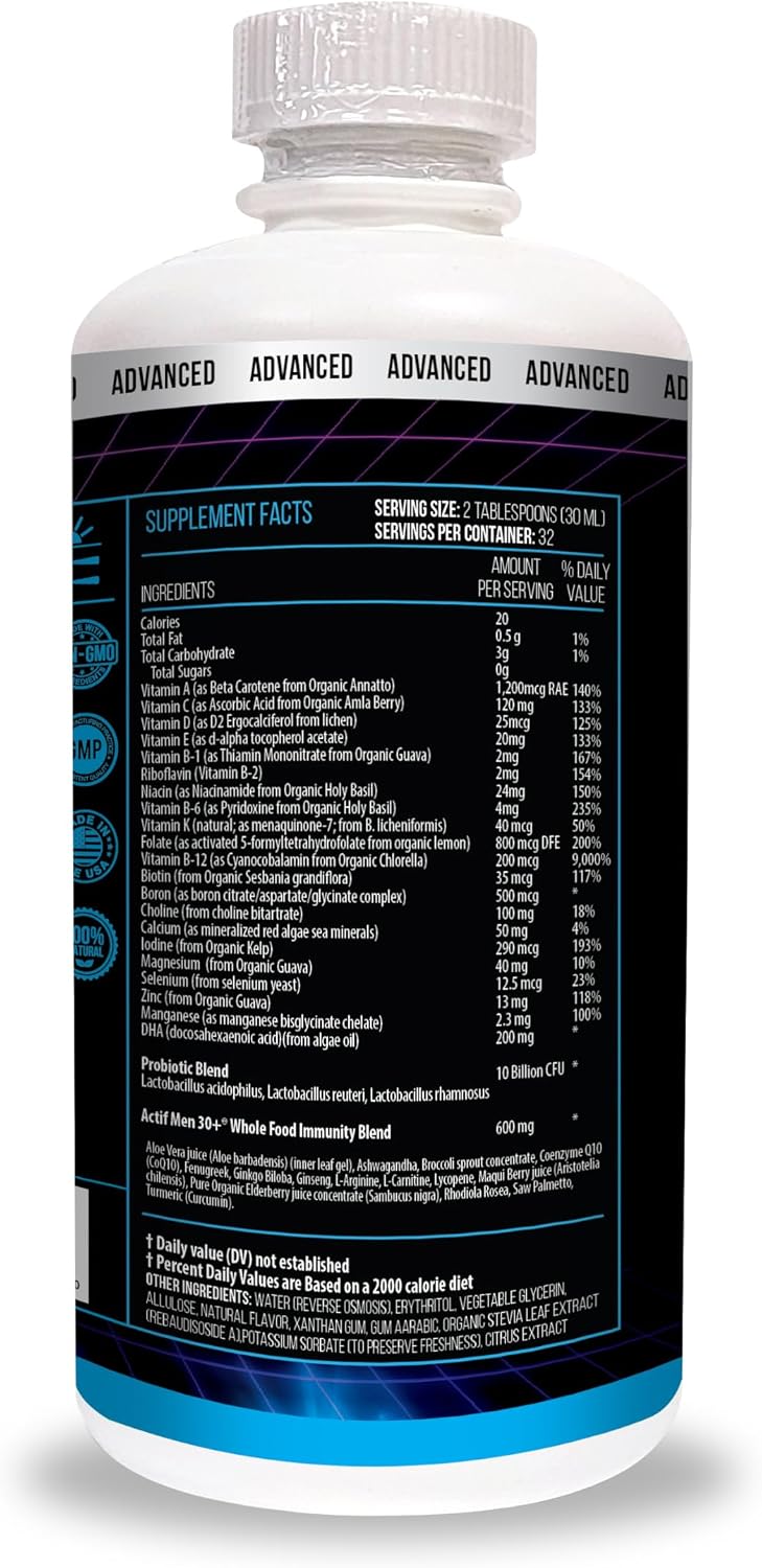 ACTIF Multivitamínico Líquido Diario para Hombres 30+ con 45 Factores Avanzados - Non GMO, 946 ml