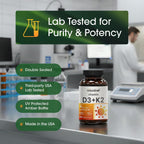 NatureBell Vitamina D3 y K2 - 5000 UI D3 + 100 mcg K2 MK-7, 240 Cápsulas Blandas con Aceite de Coco