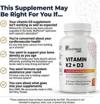 Valleywave Labs Vitamina D3 K2 Cápsulas - 2 en 1 con K2 MK7 100 mcg y D3 5000 UI - 60 Cápsulas