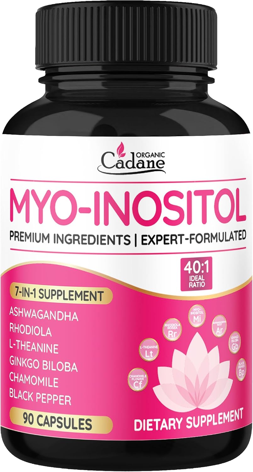 Organic Cadane Myo Inositol con Ashwagandha y Adaptógenos – 90 Cápsulas Veganas