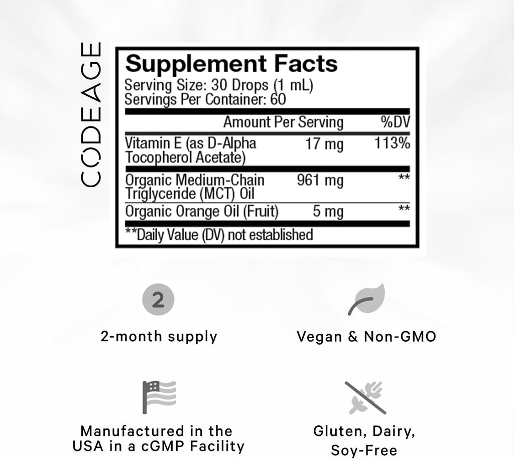 Codeage Vitamina E+ Líquida Orgánica - 59 ml (2 Meses)