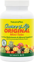 NaturesPlus Source of Life No Iron - Multivitamínico y Mineral sin Hierro - 180 Mini-Comprimidos