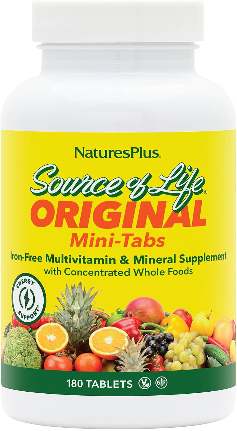 NaturesPlus Source of Life No Iron - Multivitamínico y Mineral sin Hierro - 180 Mini-Comprimidos