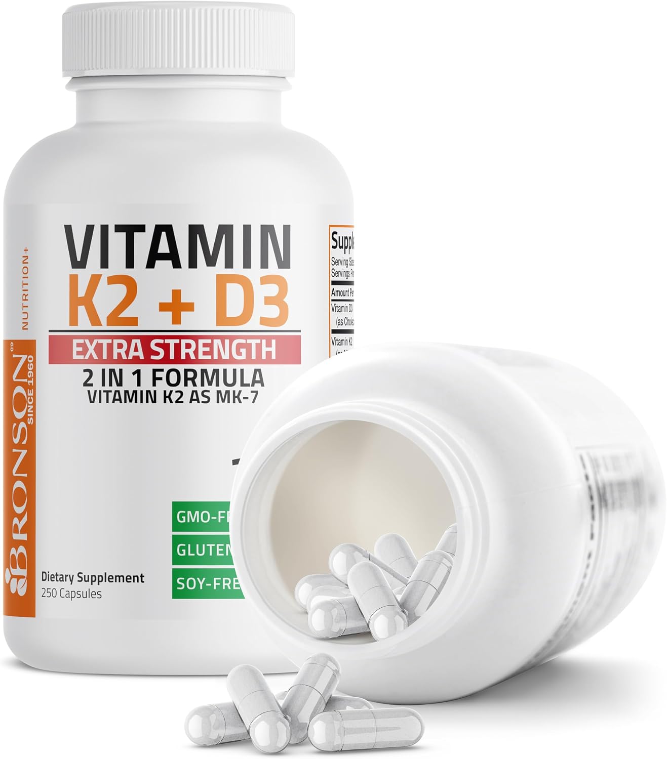 Bronson Vitamina D3 y K2 MK-7 Extra Fuerte 10000 UI + 120 mcg, 250 Cápsulas