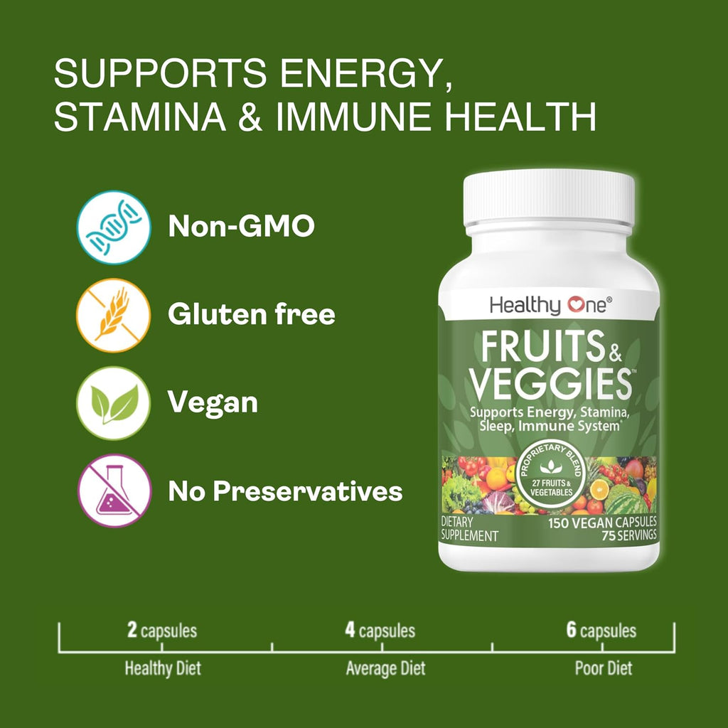 Healthy One Fruits & Veggies Formula - 27 Alimentos Integrales Ecológicos - 120 Cápsulas