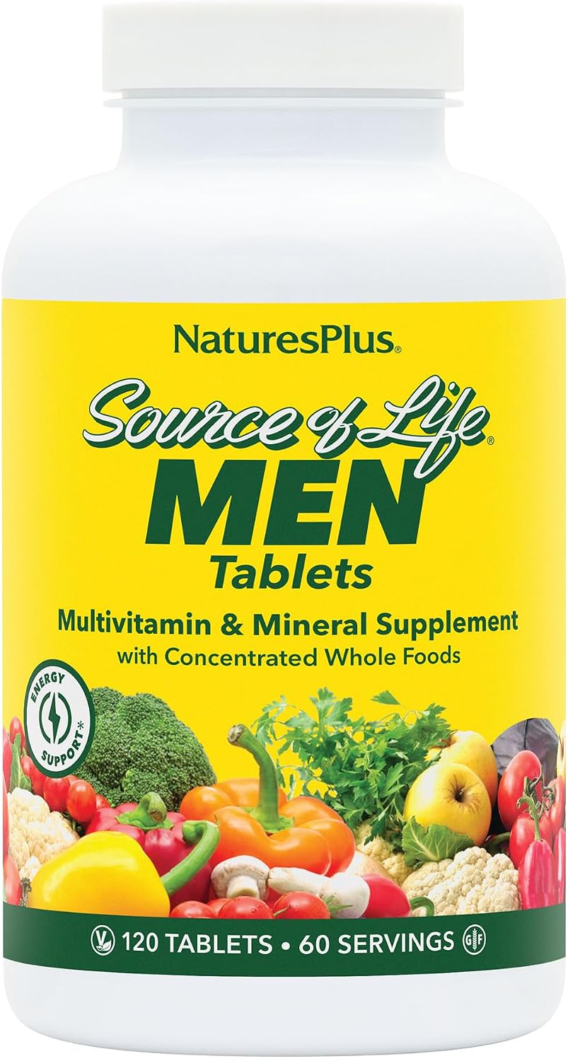 NaturesPlus Source of Life Men - 120 Comprimidos, Pack de 2 - Multivitamínico y Mineral sin Hierro con Saw Palmetto, Licopeno y Rhodiola - Sin Gluten, Vegetariano