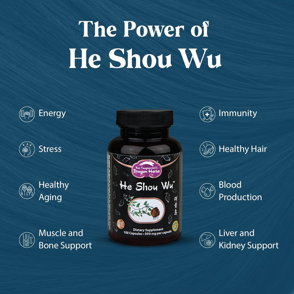 Dragon Herbs He Shou Wu - Suplemento de He Shou Wu Preparado, 100 Cápsulas de 500 mg