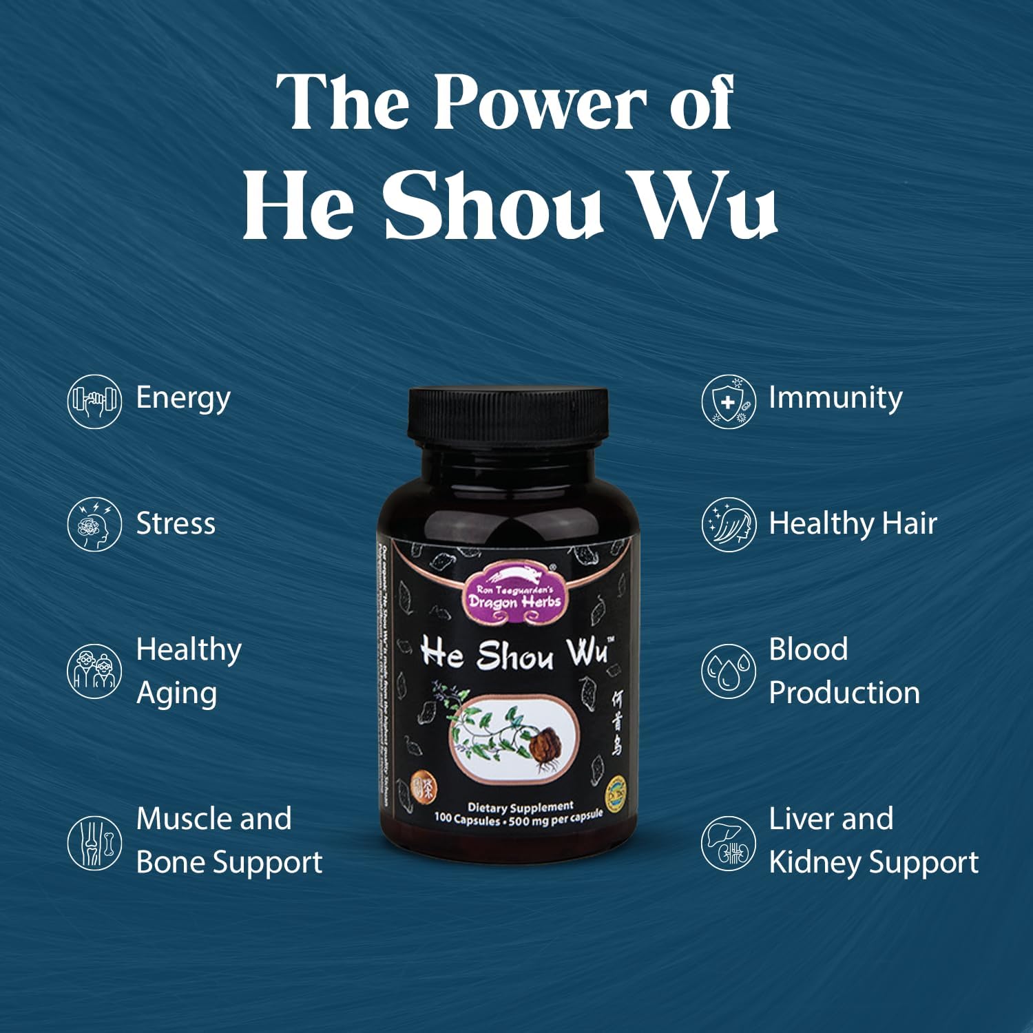 Dragon Herbs He Shou Wu - Suplemento de He Shou Wu Preparado, 100 Cápsulas de 500 mg