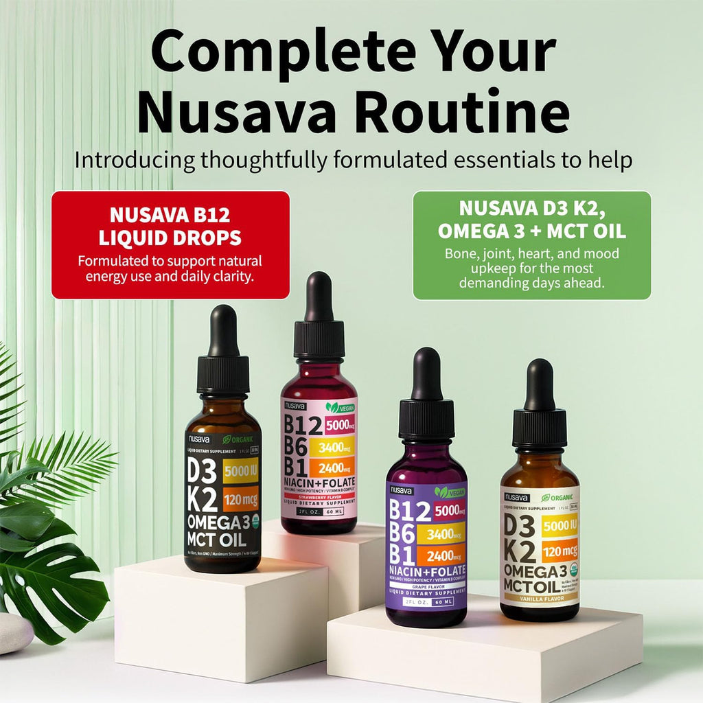 NUSAVA Complejo B12 Líquido Extra Fuerte 10000mcg - Gotas Sublinguales con Metilcobalamina, Sabor Frambuesa (Pack de 2)