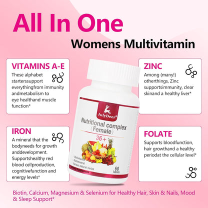 JulyDeer Multivitamínico Diario para Mujeres – Vitamina D: contribuye a la absorción y utilización normal del – Image 3
