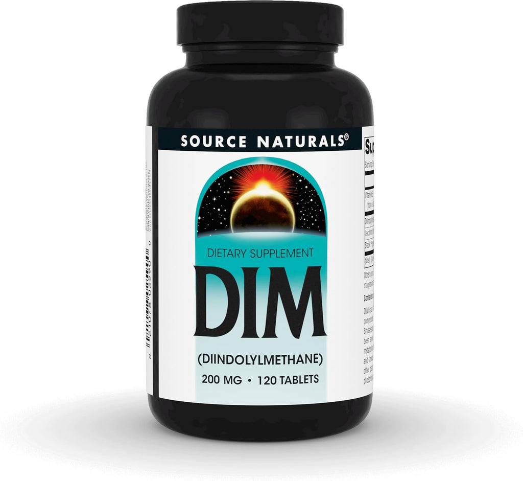 Source Naturals DIM, Diindolilmetano 200mg con BioPerine y Vitamina E - 120 Comprimidos