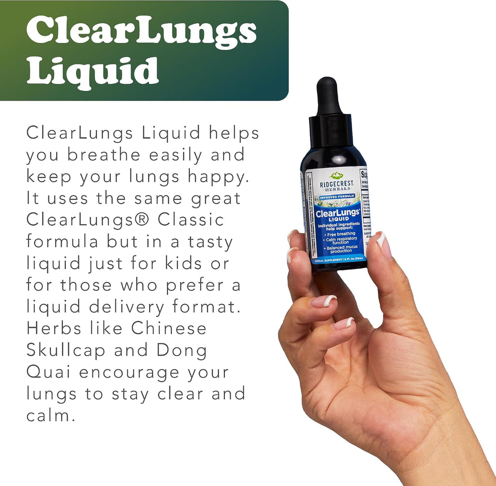 Ridgecrest Herbals ClearLungs Líquido, Suplemento Herbal para las Vías Respiratorias, Sabor Naranja, 59 ml