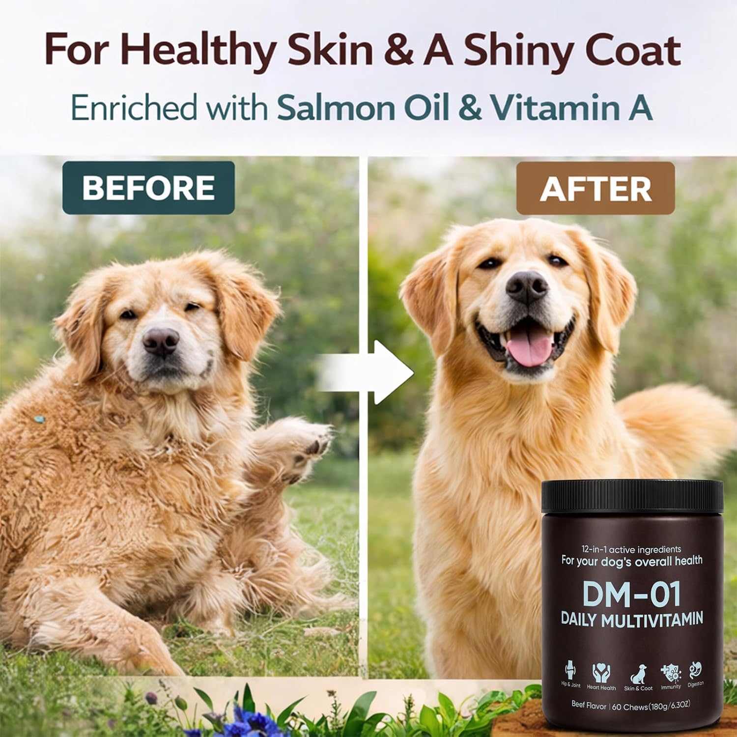 DM-01 Multivitamínico Diario para Perros - 60 Comprimidos Masticables Sabor Carne