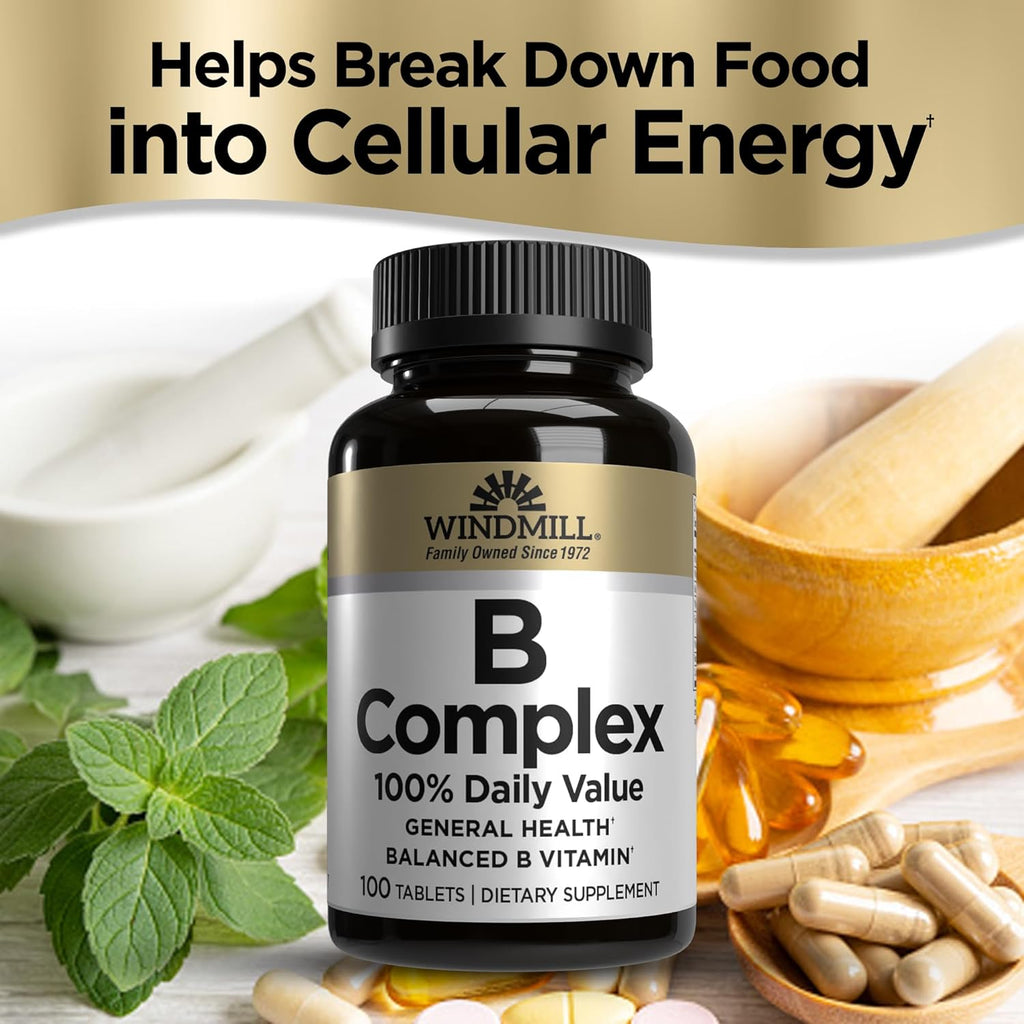 Windmill Natural Vitamins B Complex (100% Valor Diario), 100 Comprimidos