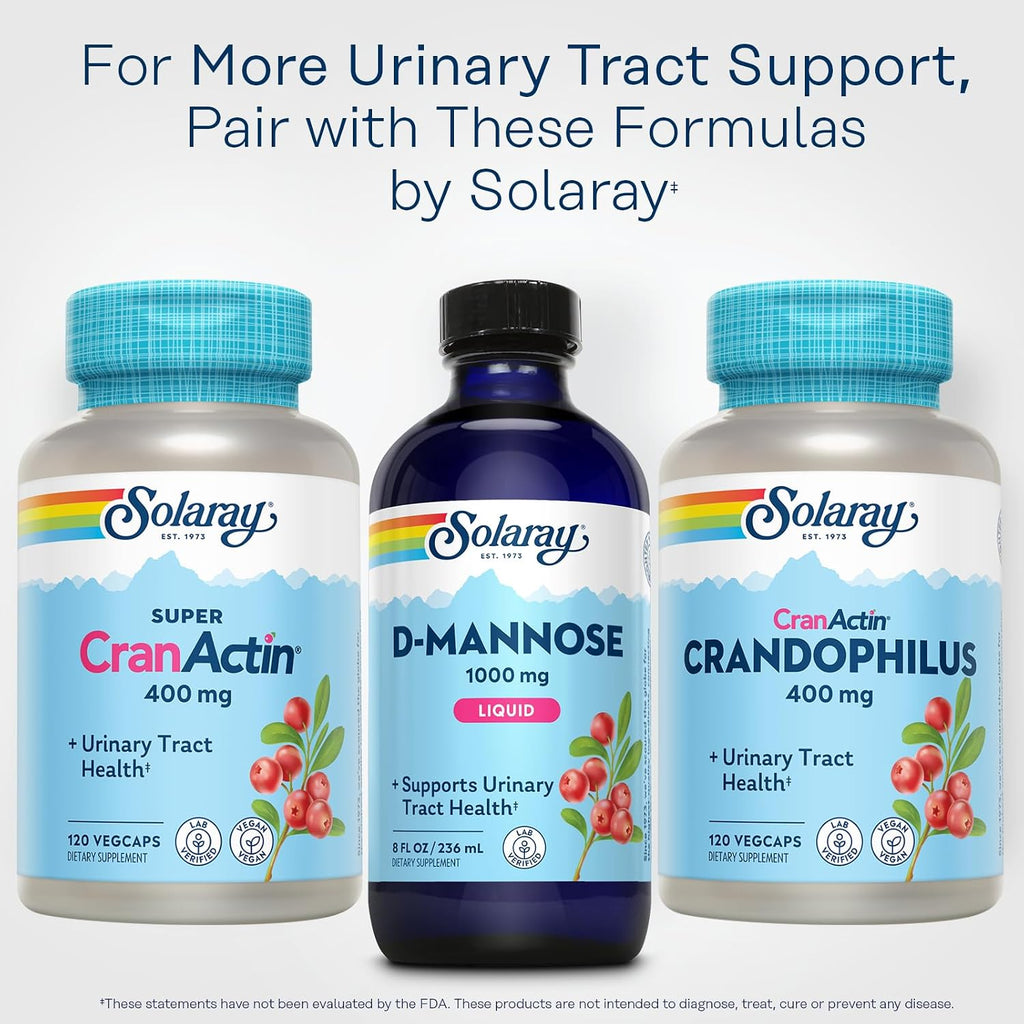 SOLARAY D-Mannosa 1000 mg Fórmula Líquida con Extracto de Arándano CranActin - Suplemento de D-Mannosa y Arándano con Vitamina C - 237 ml
