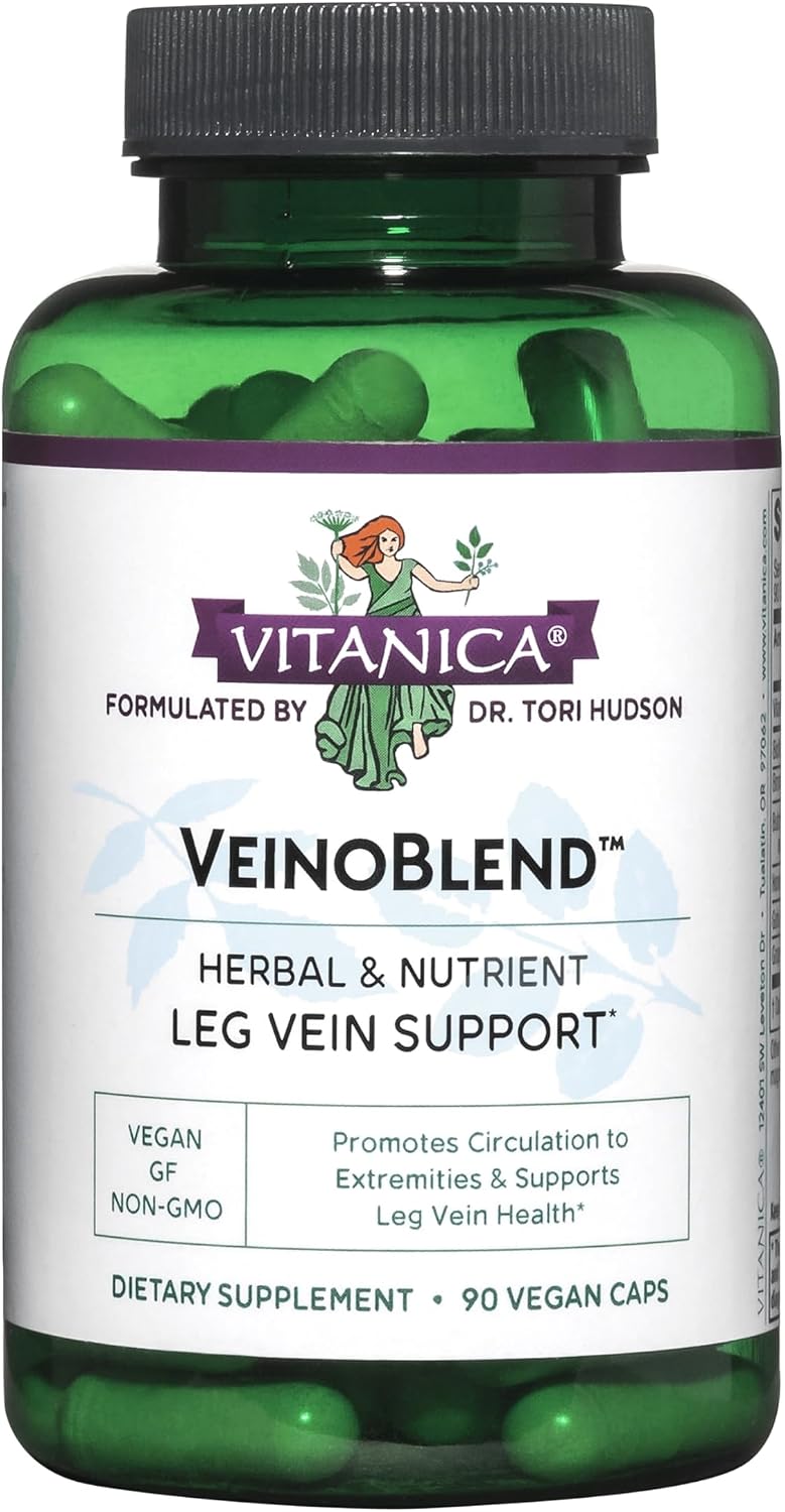 Vitanica VeinoBlend - Suplemento Circulatorio con Bromelina, Castaño de Indias, Centella Asiática, Rusco y Vitamina C - 90 Cápsulas