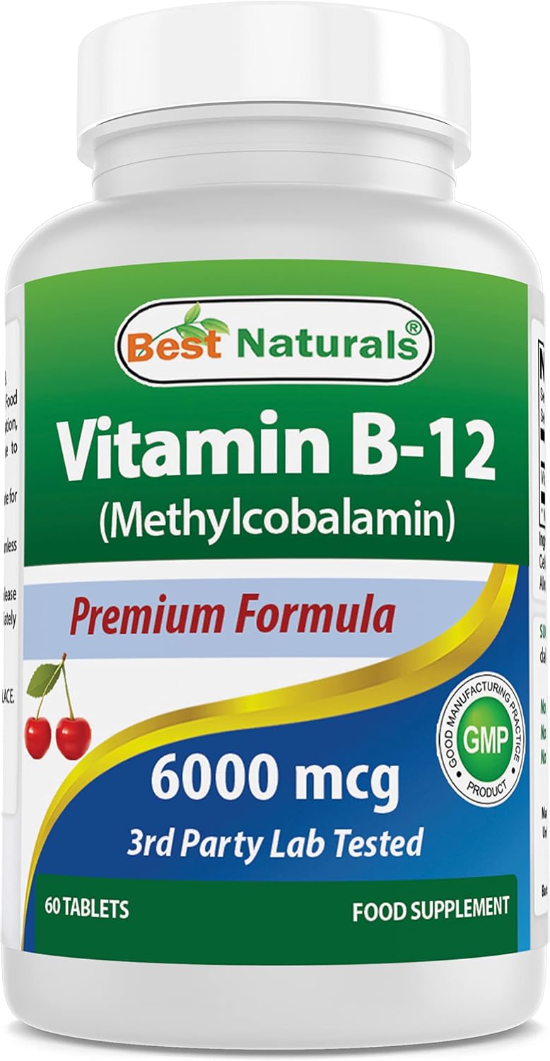 Best Naturals Vitamina B12 como Metilcobalamina 6000 mcg – 60 Comprimidos Sublinguales (Paquete de 2)
