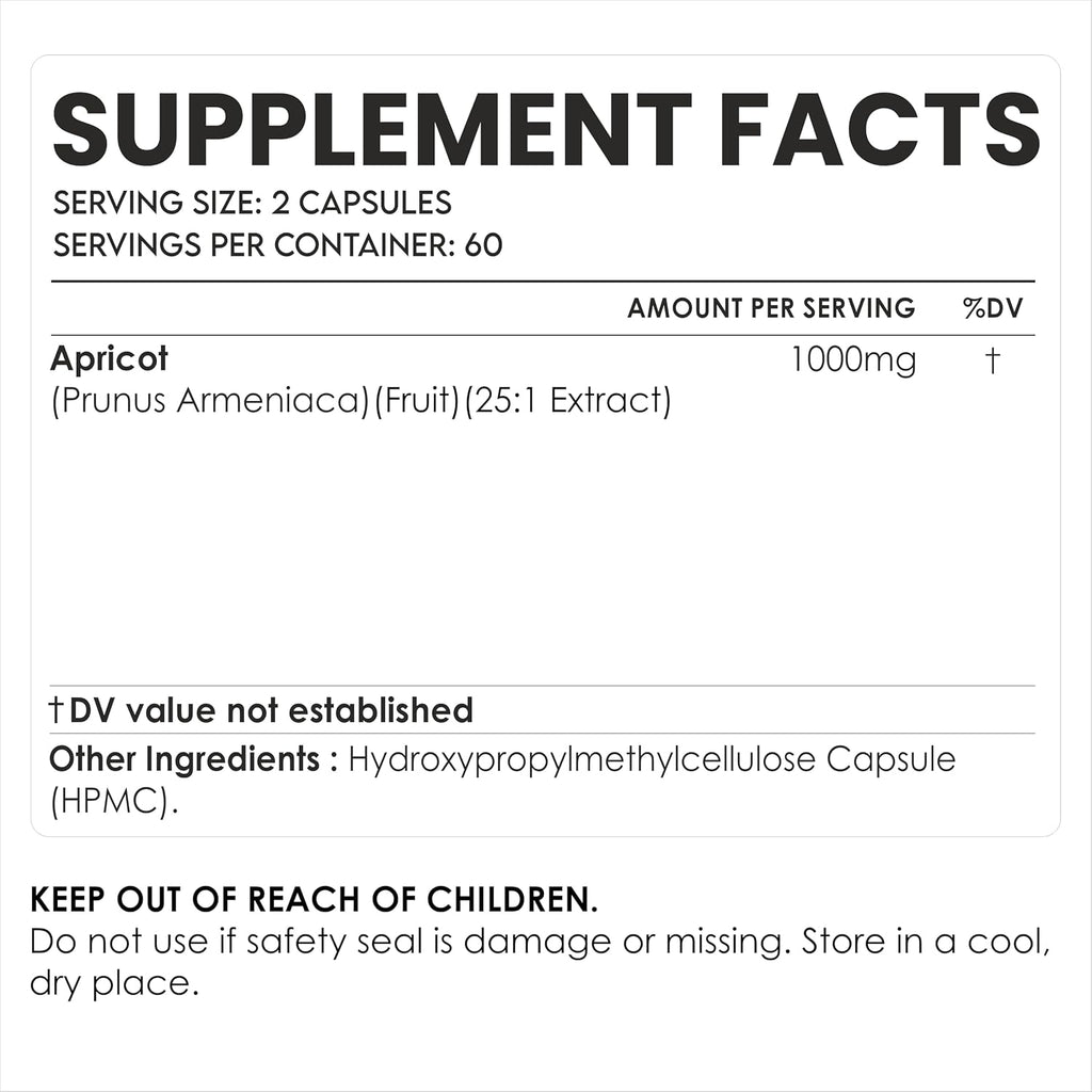 AMALTH Extracto de Albaricoque 25:1 - 120 Cápsulas Veganas (500mg por cápsula)