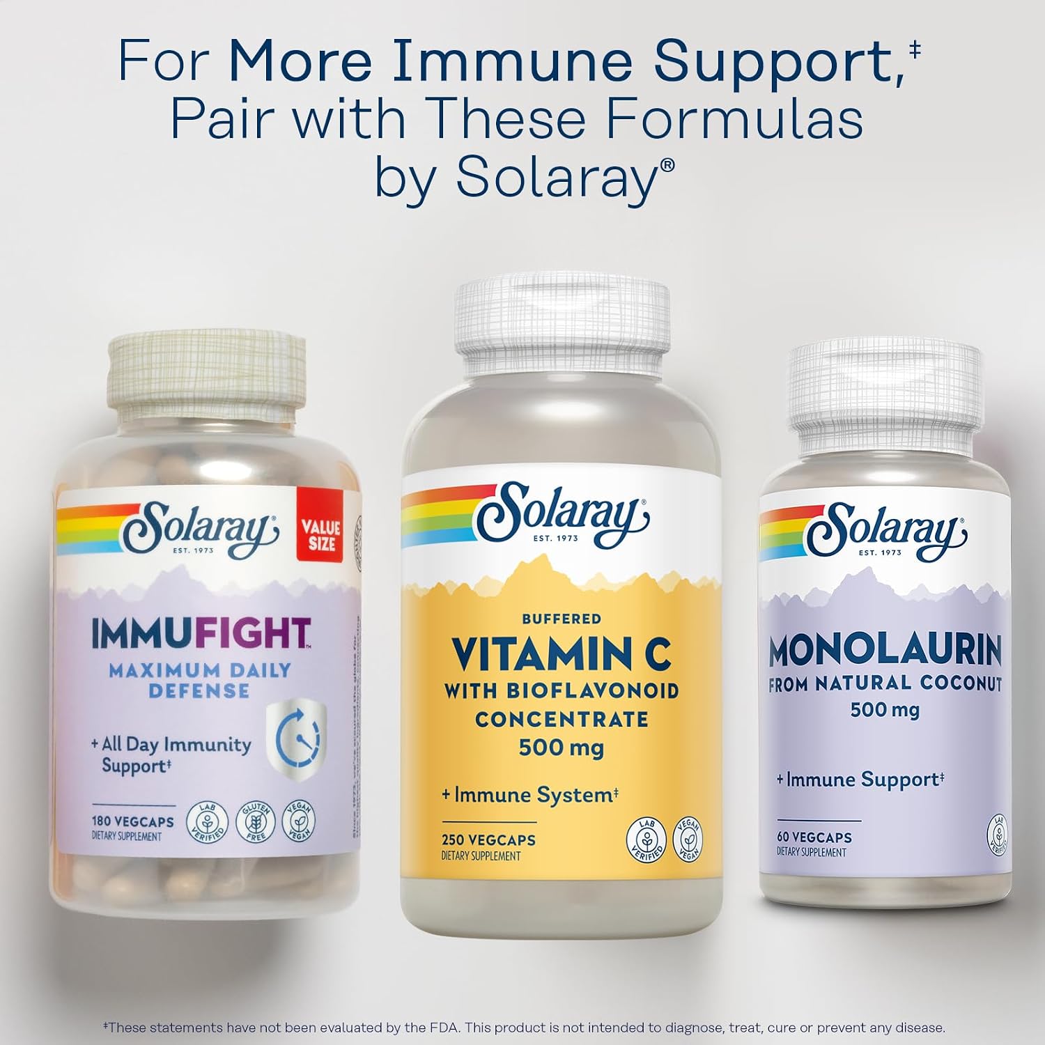 Solaray Buffered Vitamin C 500mg - with Bioflavonoids, Rose Hips and Acerola - 250 Vegan Capsules