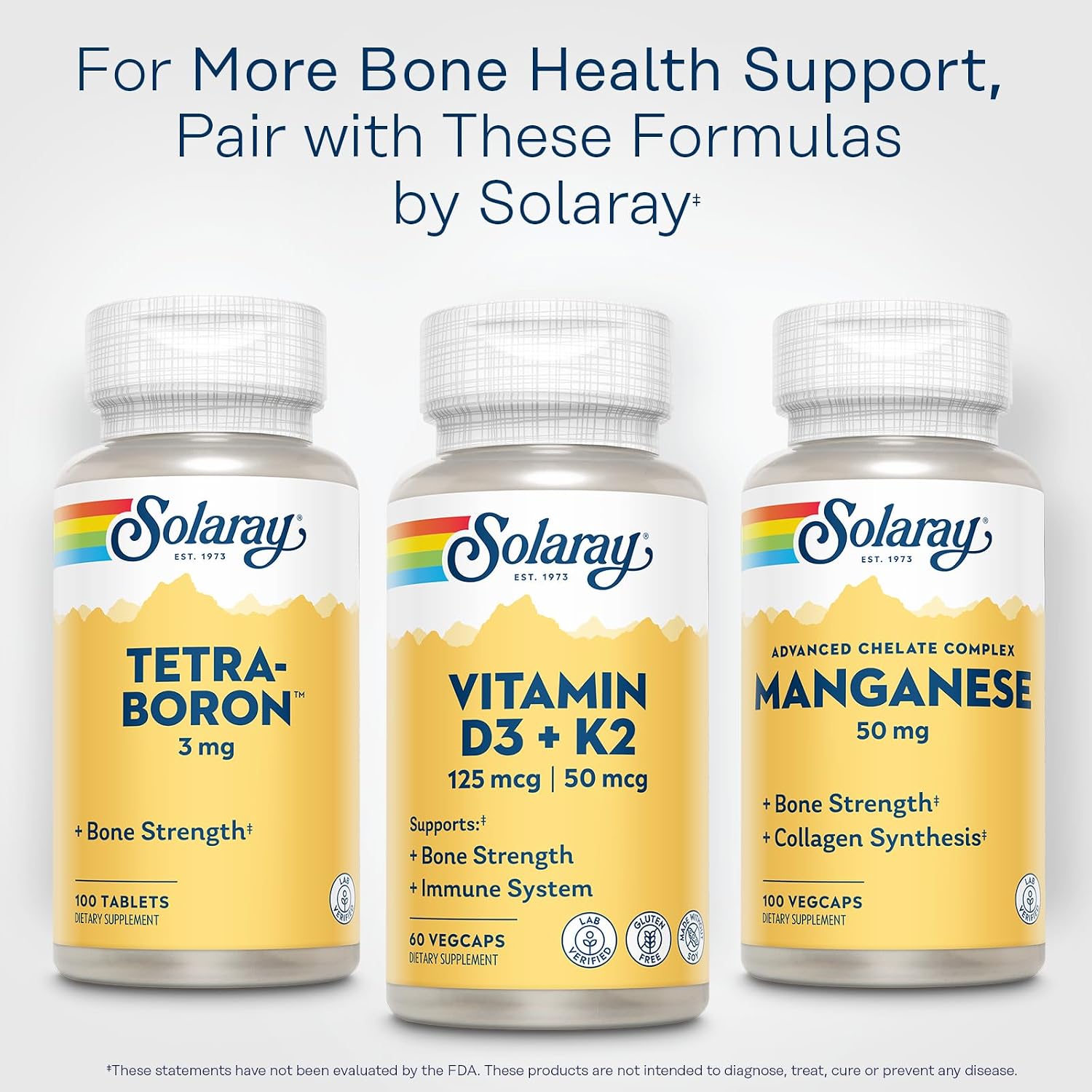 SOLARAY Vitamina D3 K2, Suplemento de Vitamina D3 y K2 para la Absorción de Calcio, Salud Ósea y Apoyo Inmunológico, Sin Soja, 60 Cápsulas Veganas
