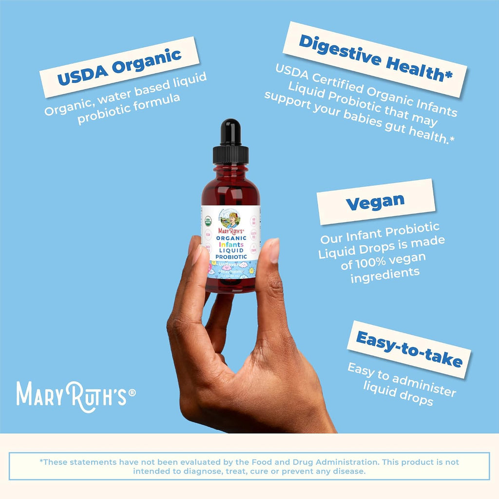 MaryRuth's Probiótico Líquido Orgánico para Bebés de 6 a 12 Meses | 100 Millones UFC | 5 Cepas | USDA Orgánico | Vegano | Sin Sabor | 30 ml