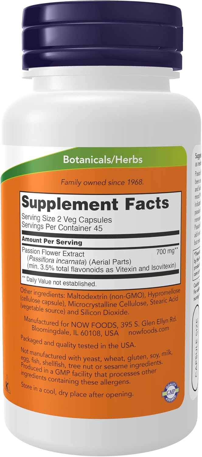 NOW Foods, Pasiflora (Passiflora incarnata) 350 mg, 90 Cápsulas Veganas