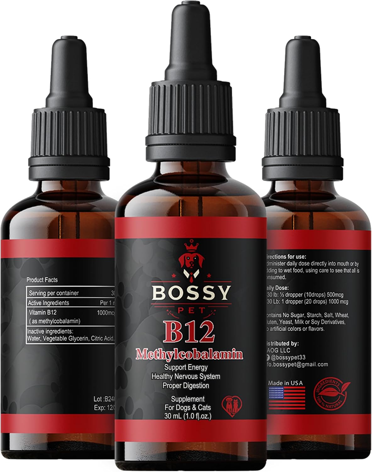 Vitamina B12 para Perros y Gatos - Suplemento Líquido de Metilcobalamina - Apoya Energía, Función Nerviosa y Apetito - Absorción Rápida - Fácil de Administrar