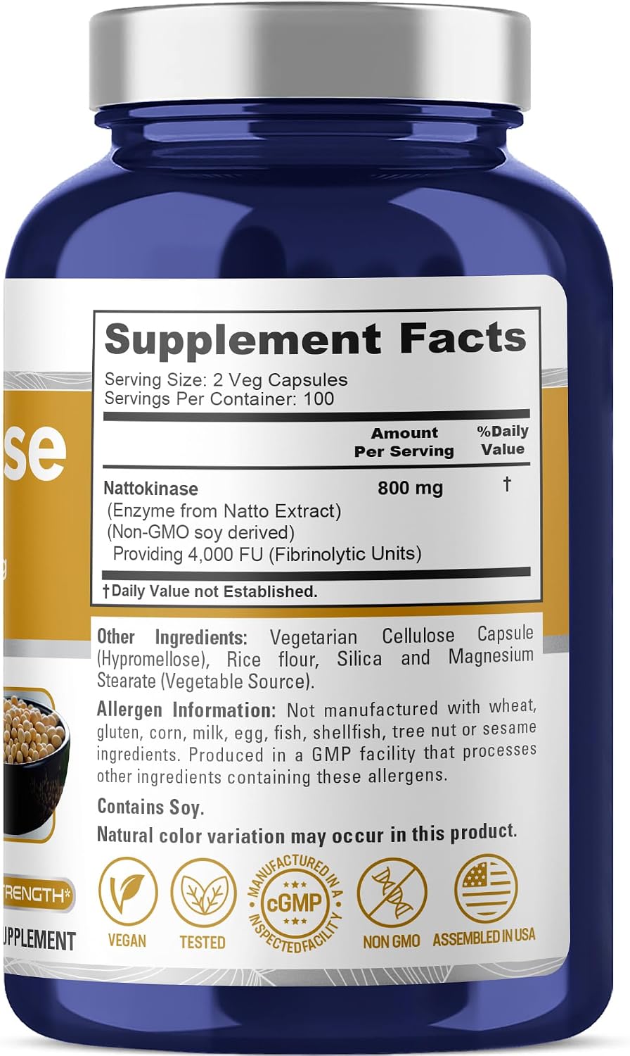 NusaPure Nattokinase 4000 FU 800mg, 200 Cápsulas Veganas