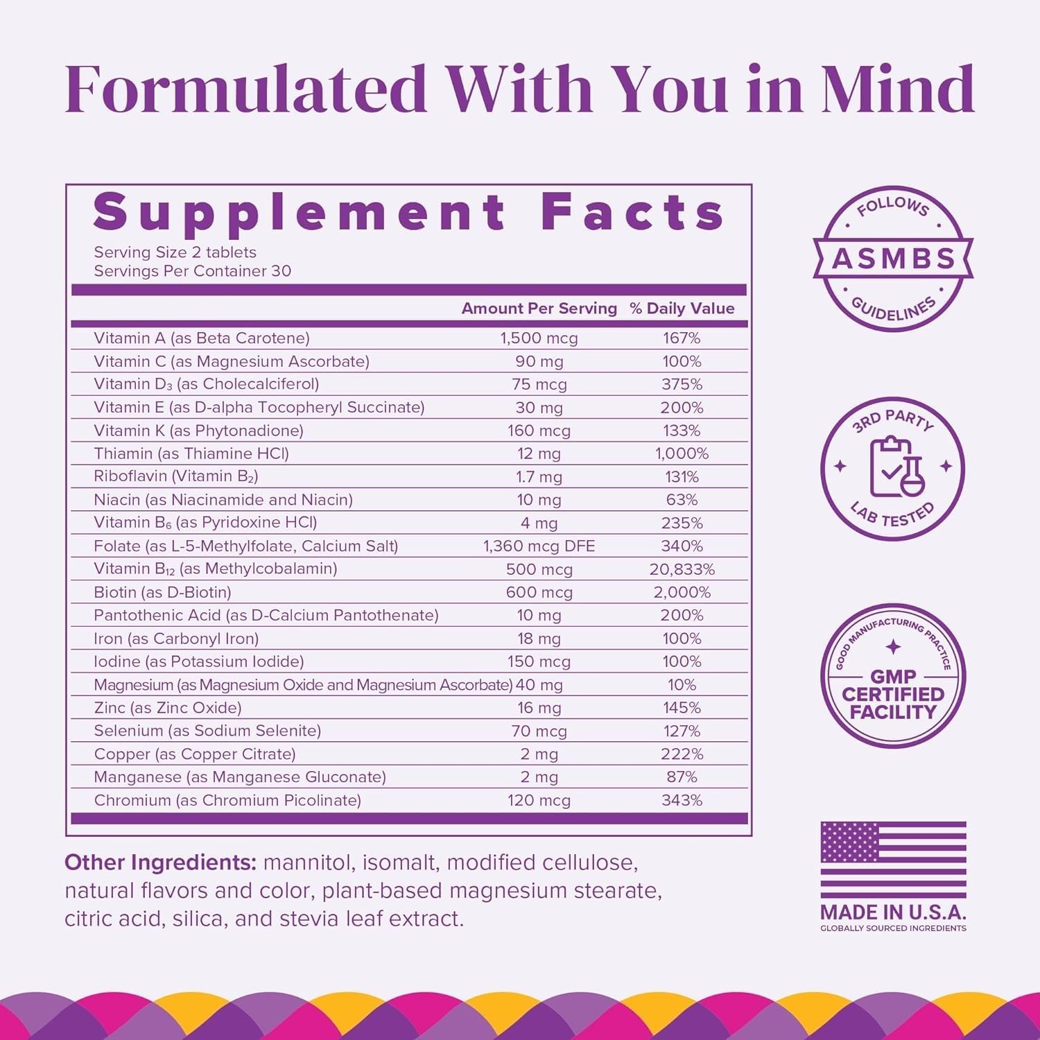 BariMelts Multivitamínico Bariátrico con Hierro - Suministro para 1 Mes (60 Comprimidos de Disolución Rápida) - Sin Azúcar - Vitaminas Postoperatorias - Sabor Natural a Arándanos