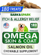 BARK&SPARK Omega 3 para Perros - 180 Golosinas de Aceite de Salmón con EPA y DHA