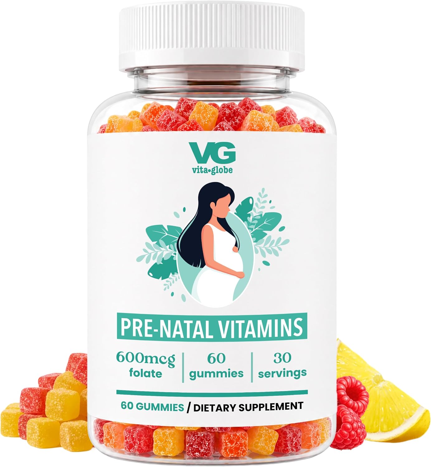 VITA Globe Gomitas Prenatales con Aceite de Pescado – 60 unidades, Multivitamínico con DHA, Folato, Vitamina D3, B12, Biotina y Yodo