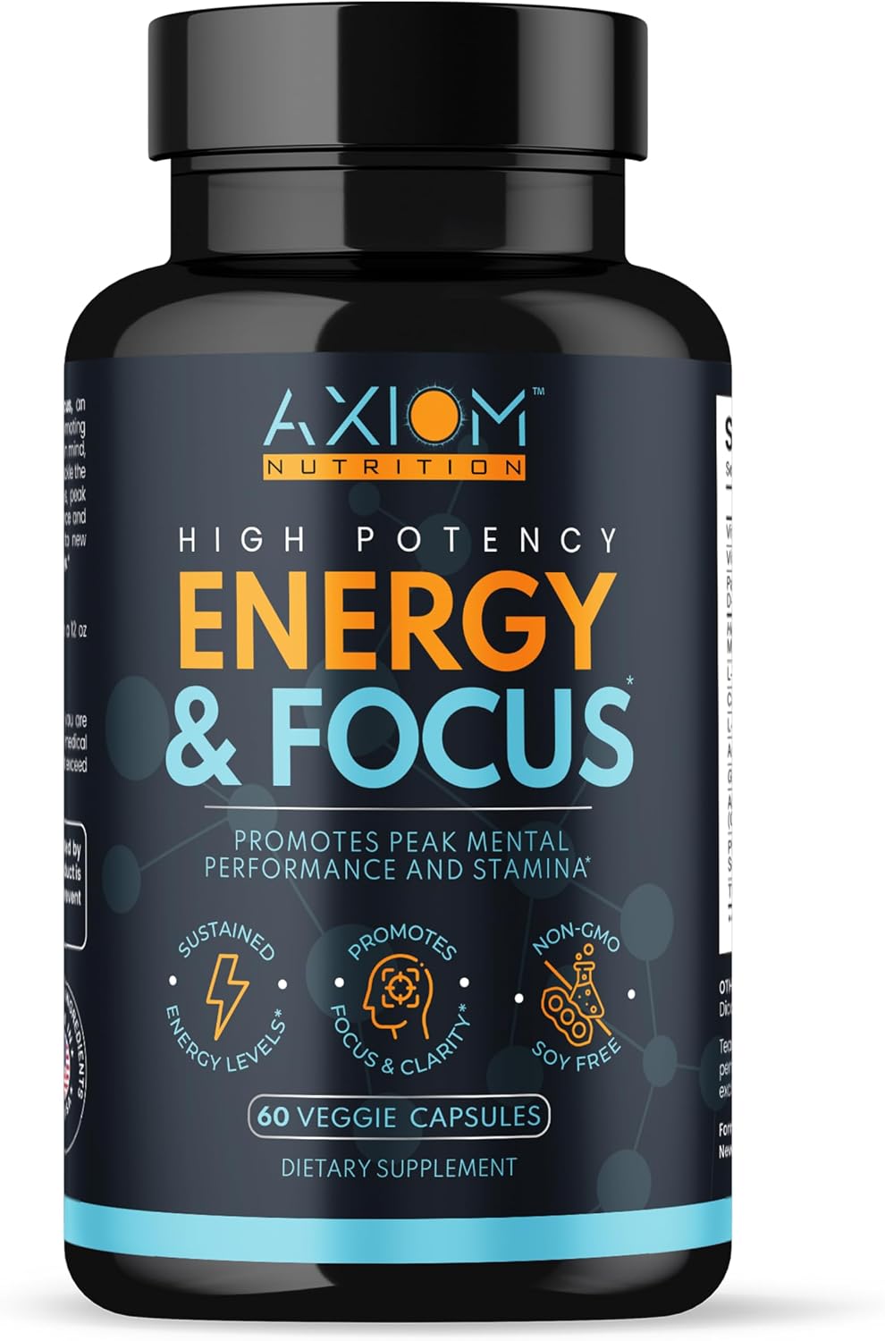 Axiom Nutrition Energy and Focus Extra Strength - 200mg Cafeína y Melena de León, 60 Cápsulas