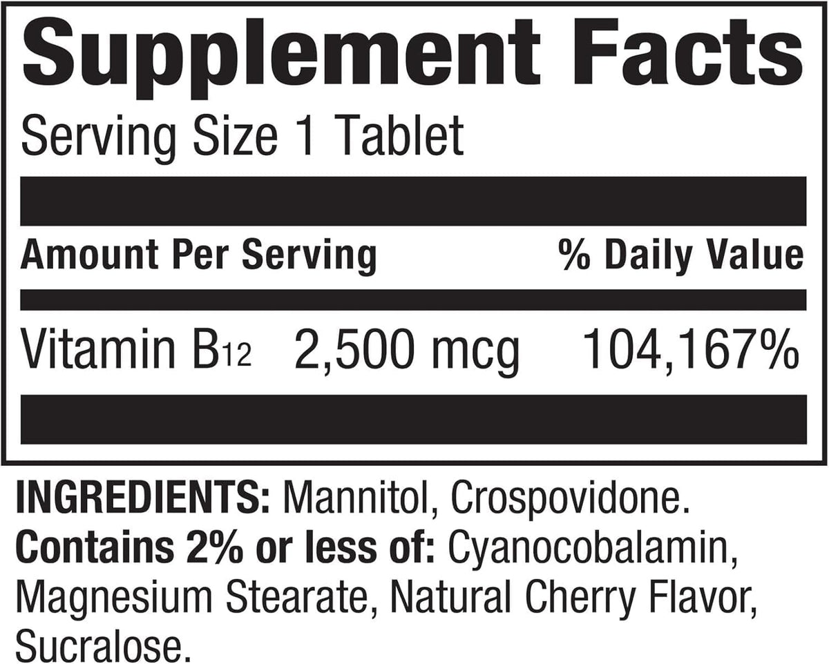 Spring Valley Vitamina B12 2500 mcg – Metabolismo energético normal: Facilita la conversión de los alimentos en – Image 3