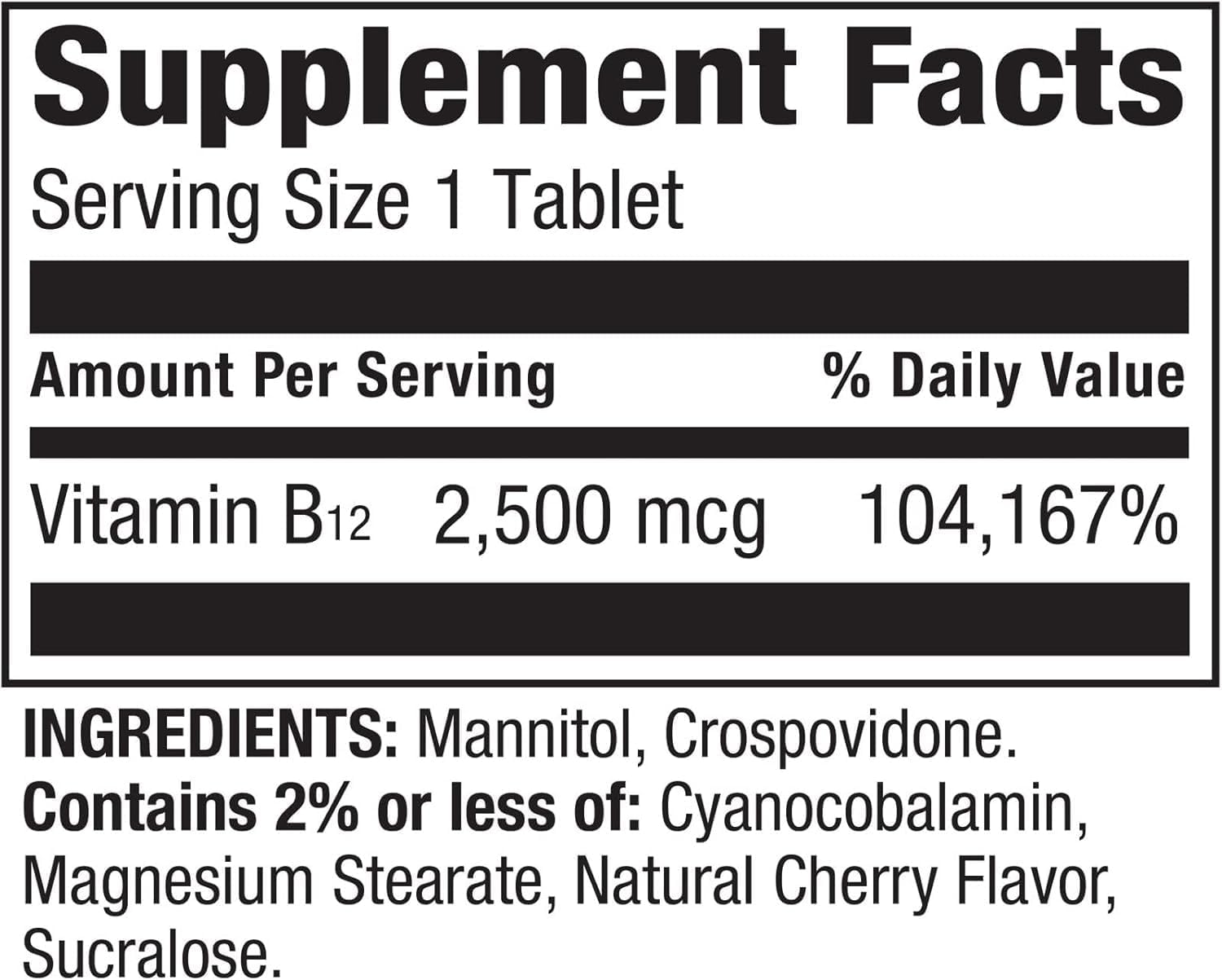 Spring Valley Vitamina B12 2500 mcg Comprimidos de Disolución Rápida, 120 Comprimidos
