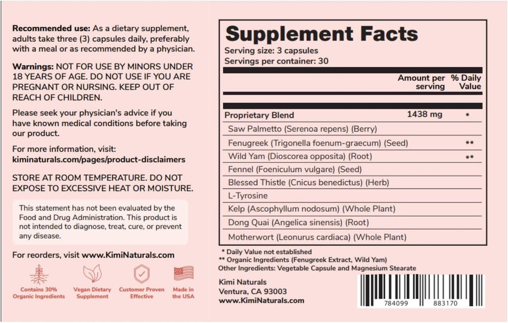 KIMI Naturals Breast Max Plus - Suplemento para el Aumento de Pecho con Fenogreco, 90 Cápsulas