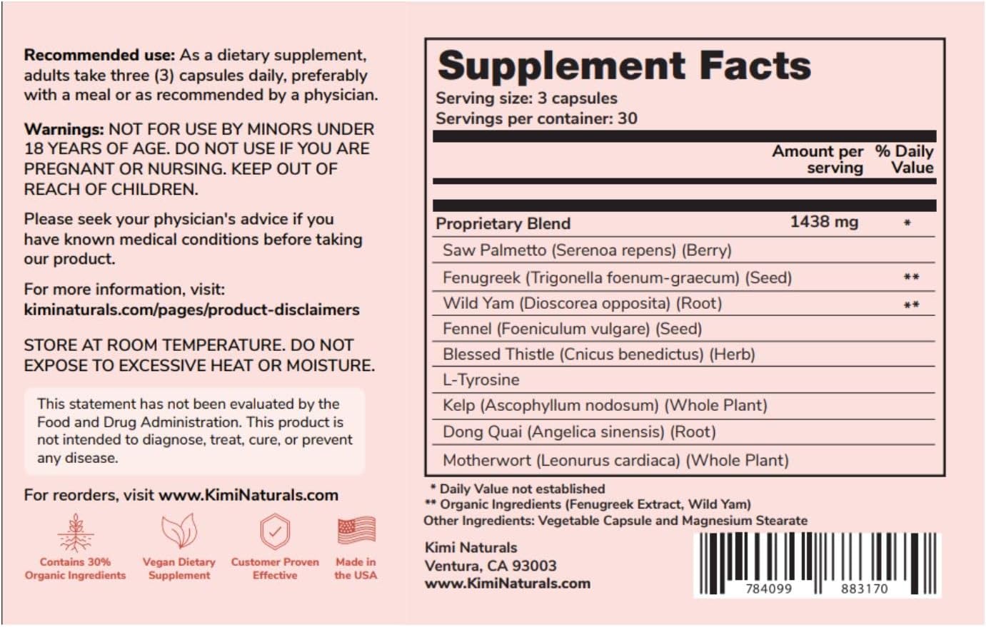 KIMI Naturals Breast Max Plus - Suplemento para el Aumento de Pecho con Fenogreco, 90 Cápsulas