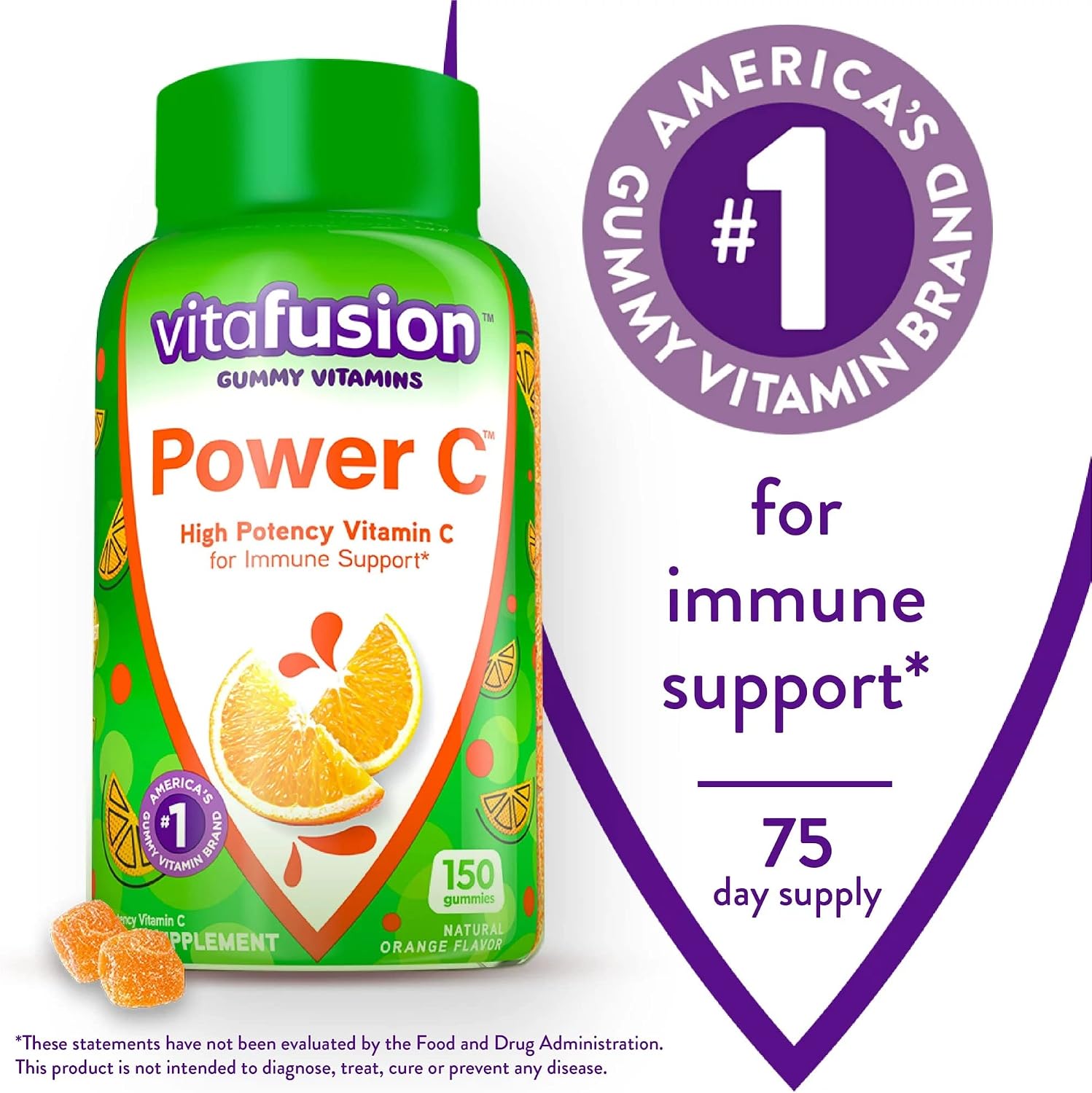 Vitafusion Power C Vitamin C Gummies - Sabor Naranja - 150 Gominolas