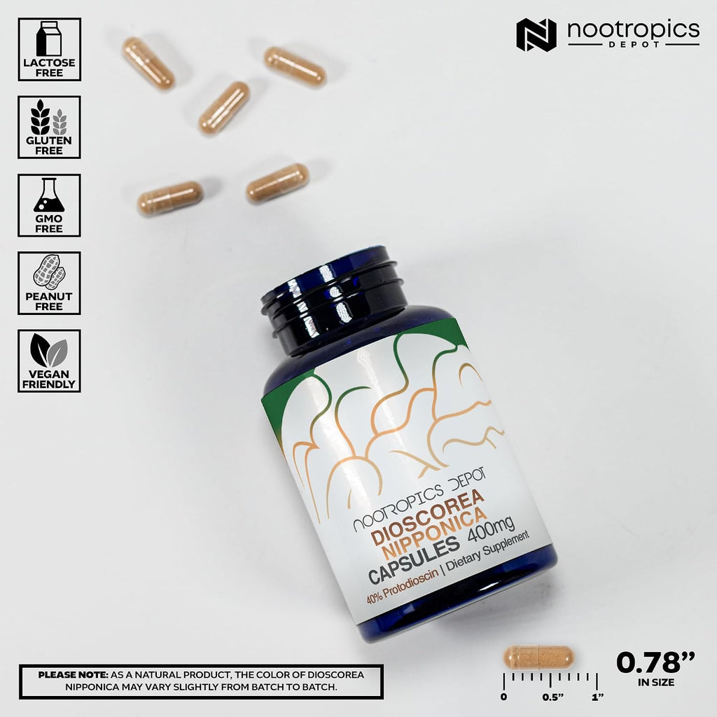 Nootropics Depot Dioscorea nipponica Cápsulas | 400mg | 40% Protodioscina | Ñame Salvaje | 60 Unidades